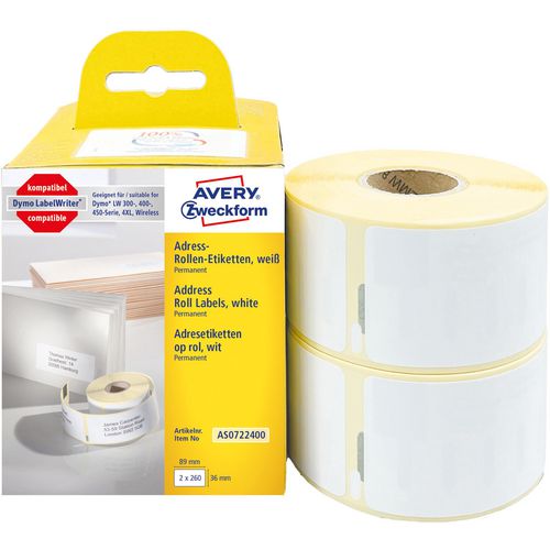 Avery zweckform adresetiketten as0722400 permanent wit