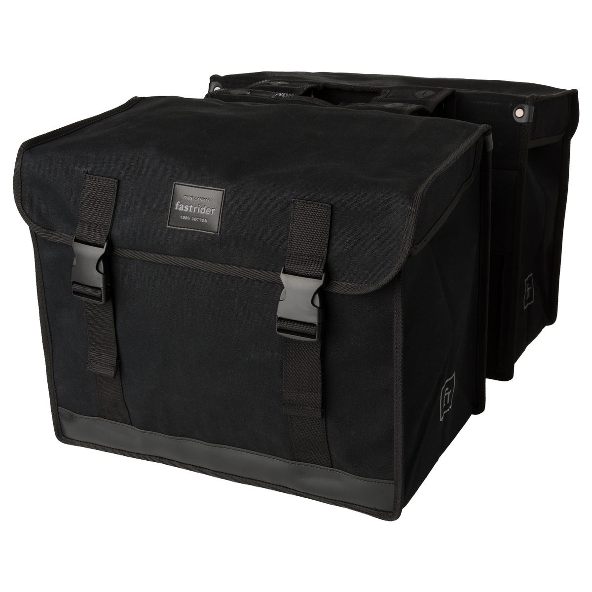 Fastrider canvas hybride 37 dubbele fietstas zwart 65l - afgeschuind - waterafstotend canvas - reflecterend - geschikt voor e-bike