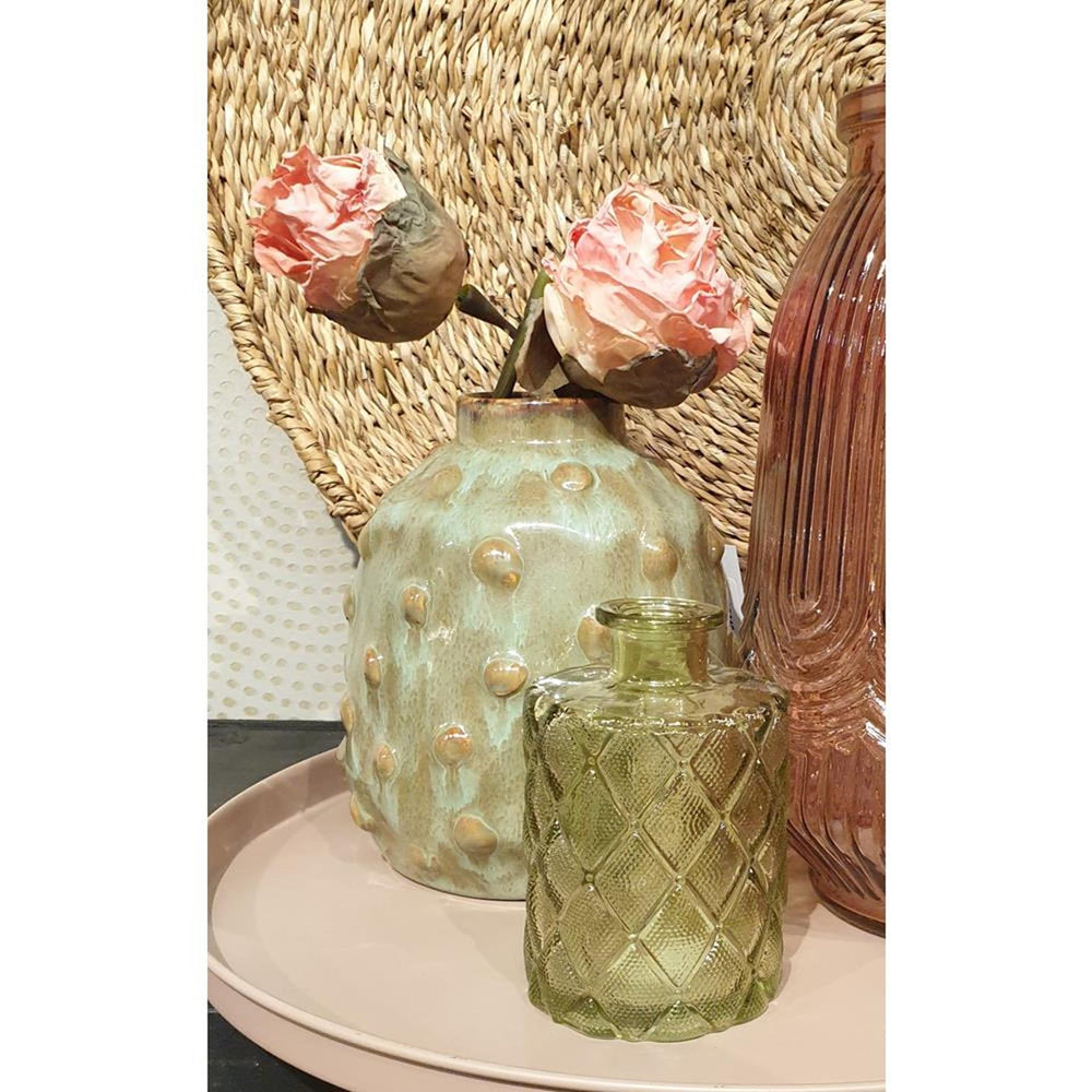 Hbx natural living vaas vinty glas met reliã«f ø9xh15cm groen