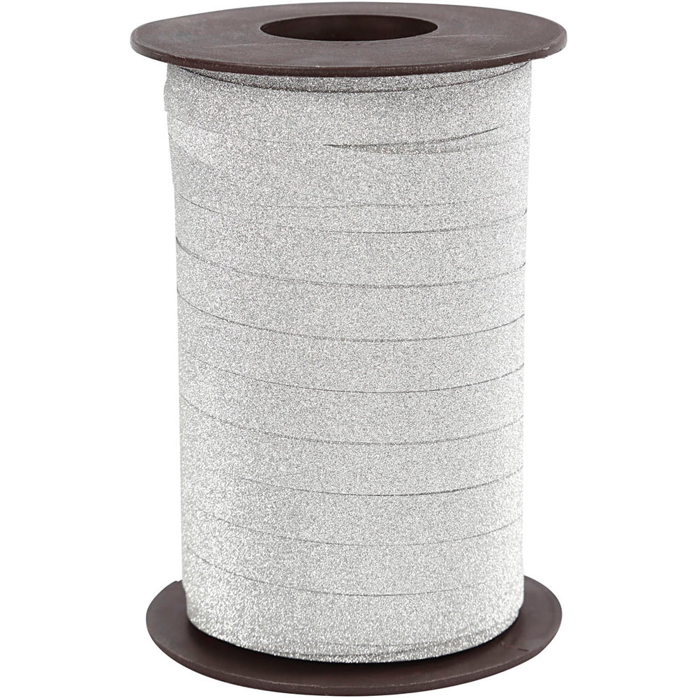 Cadeaulint, b: 10 mm, glitter, zilver, 100 m 1 doos
