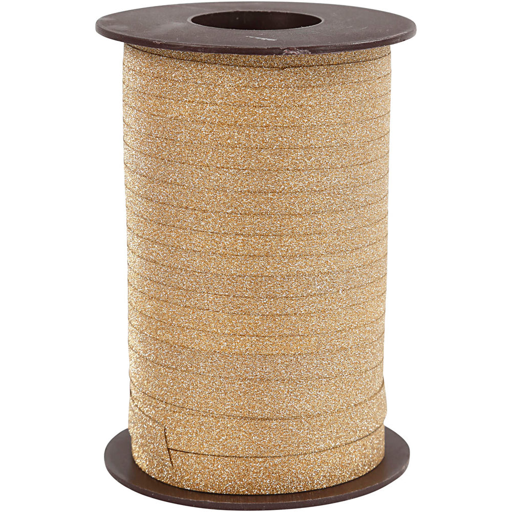 Cadeaulint, b: 10 mm, glitter, goud, 100 m 1 rol