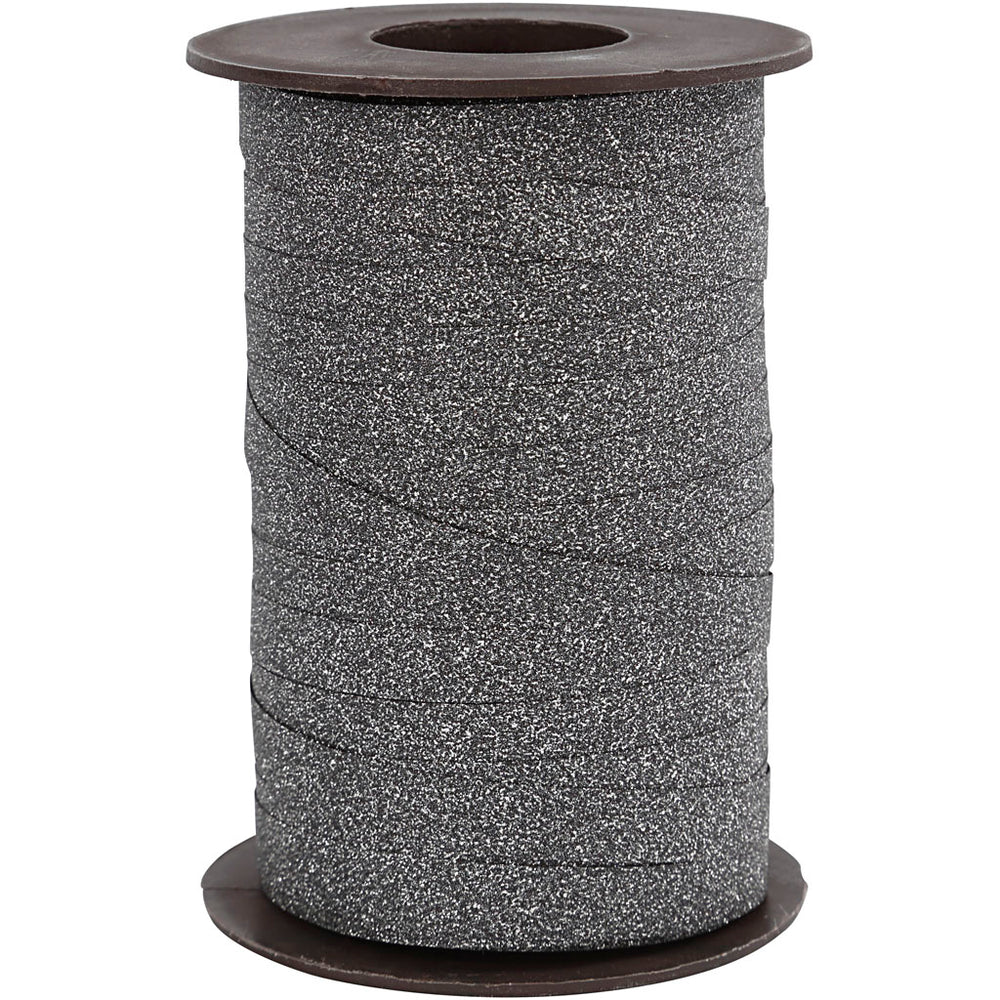 Cadeaulint, b: 10 mm, glitter, zwart, 100 m 1 rol