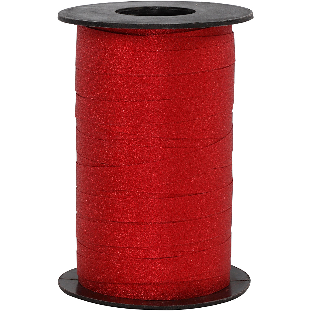Cadeaulint, b: 10 mm, glitter, rood, 100 m 1 rol
