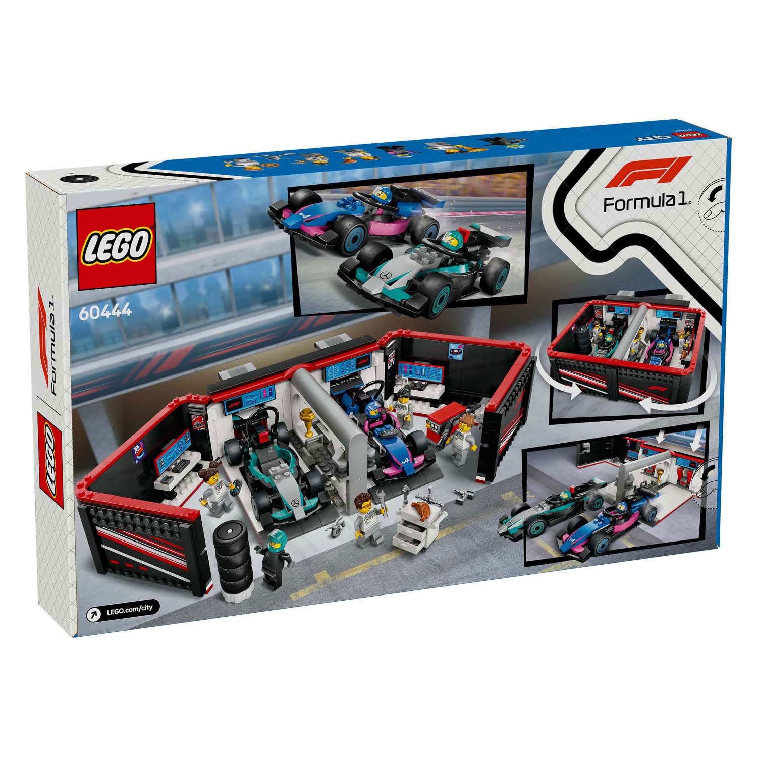 Lego city 60444 f1 garage met mercedes-amg en alpine auto's