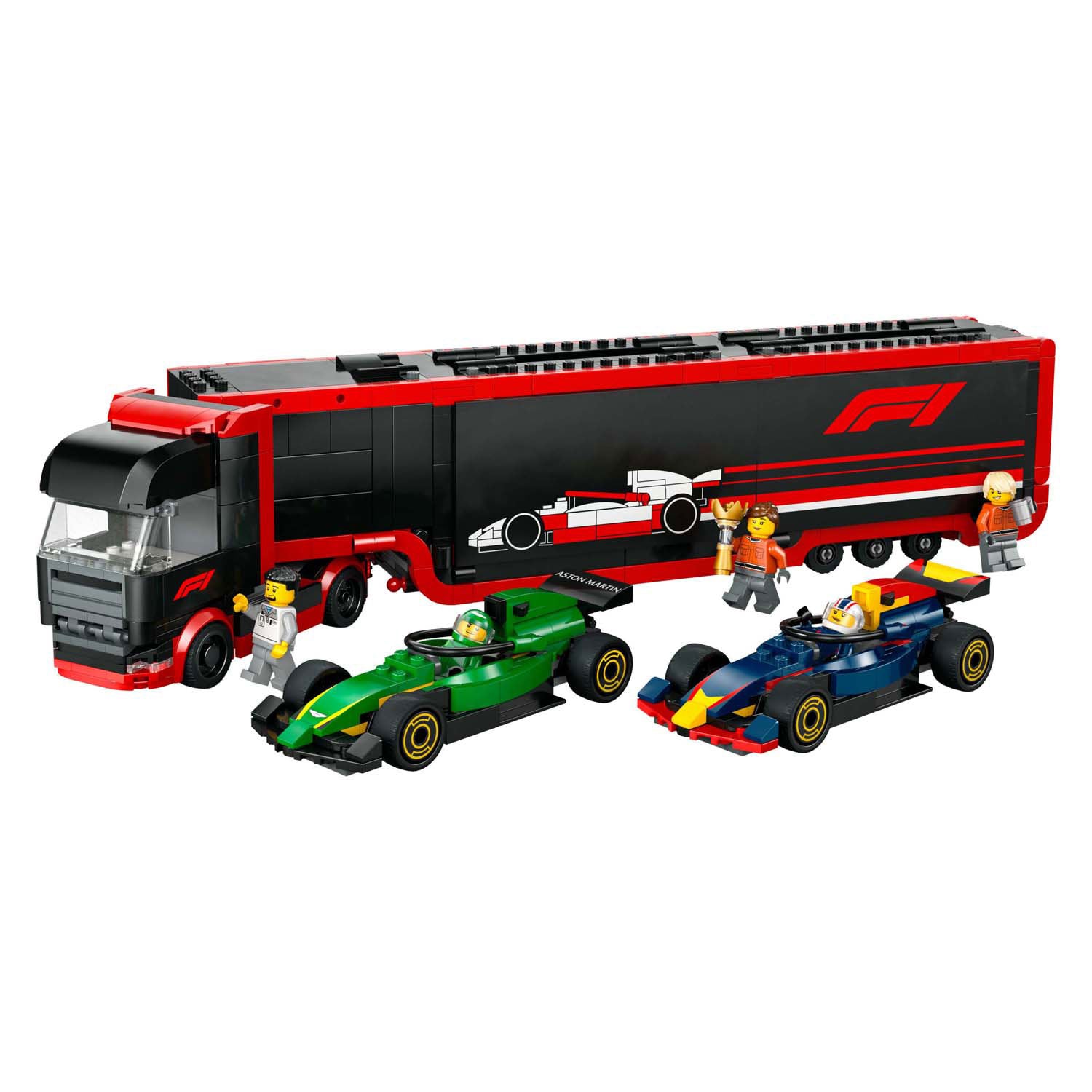 Lego city 60445 f1 vrachtwagen met rb20 en amr24 f1 auto's