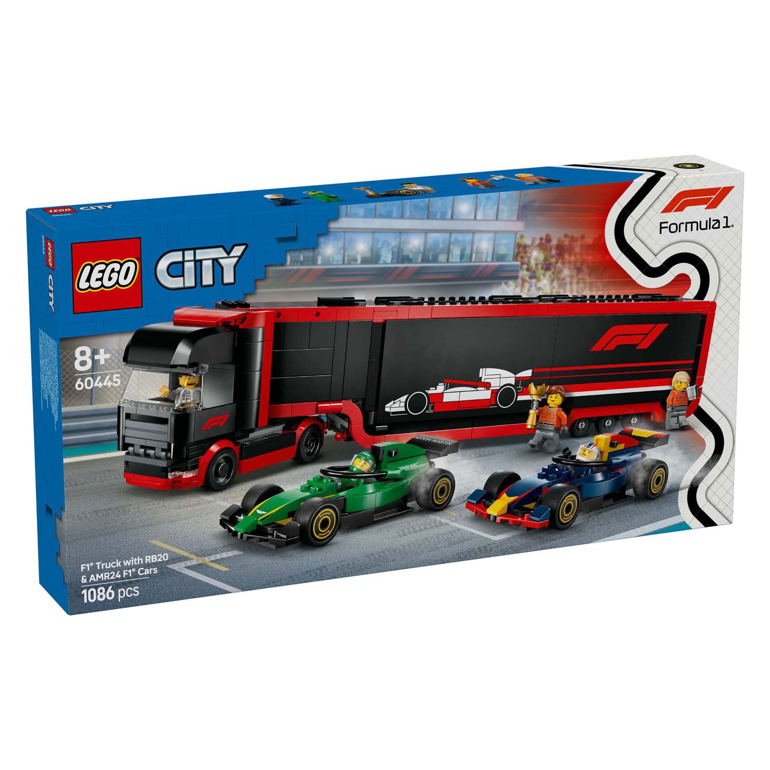 Lego city f1 truck met rb20 en amr24 f1® auto's speelset - 60445