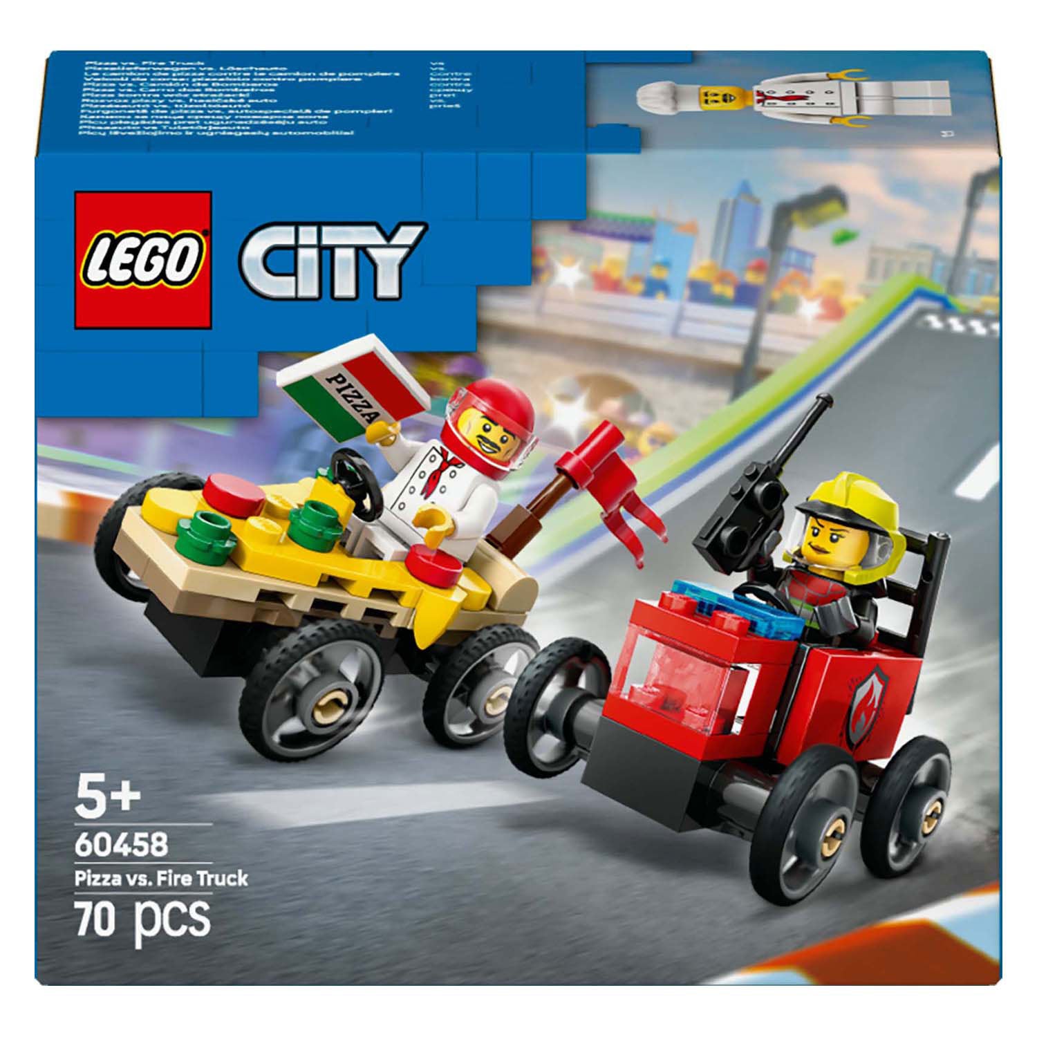 Lego city 60458 raceautopakket: pizzabestelwagen vs. brandweerauto