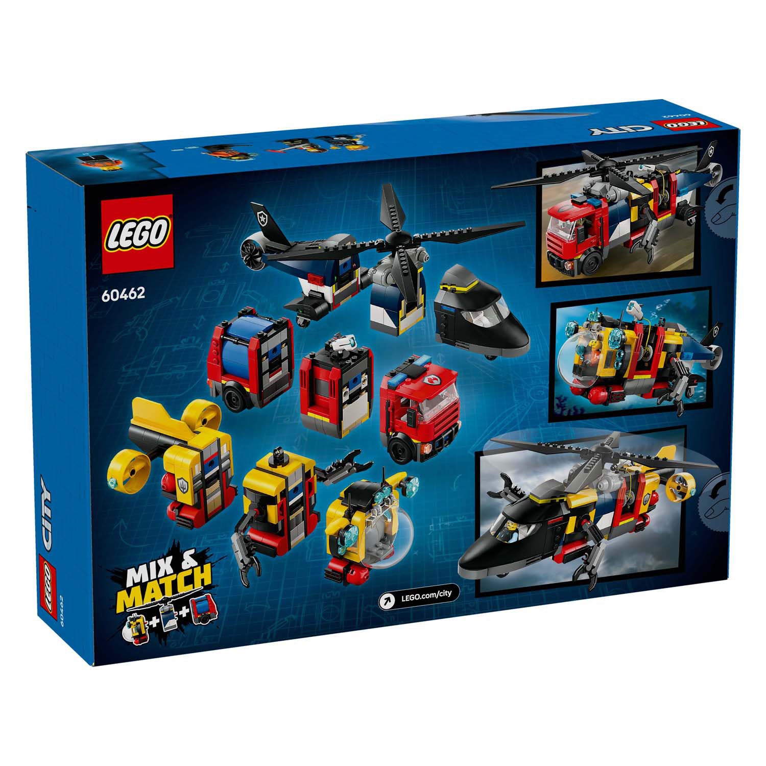 Lego city 60462 helikopter, brandweerauto en onderzeeer remix