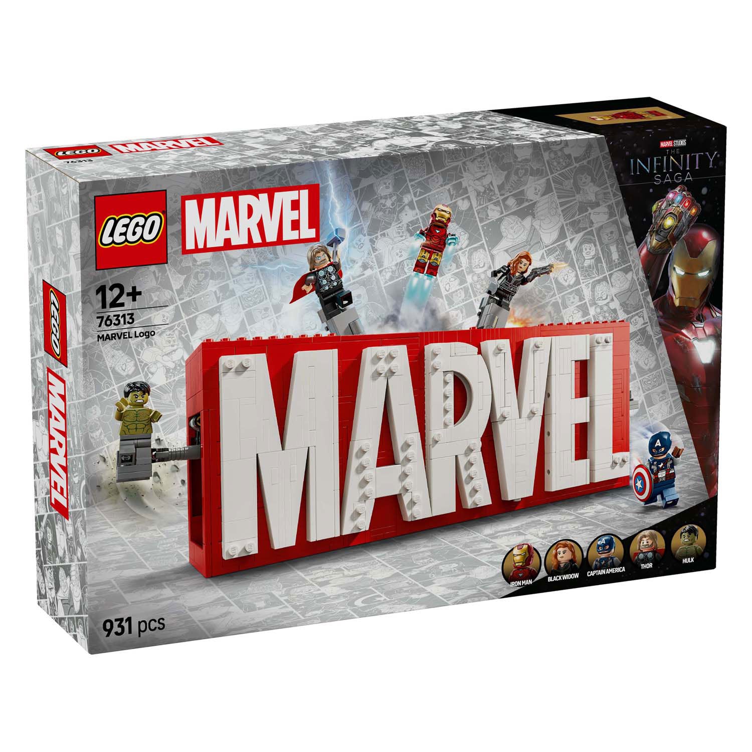 Lego super heroes 76313 marvel logo en minifiguren