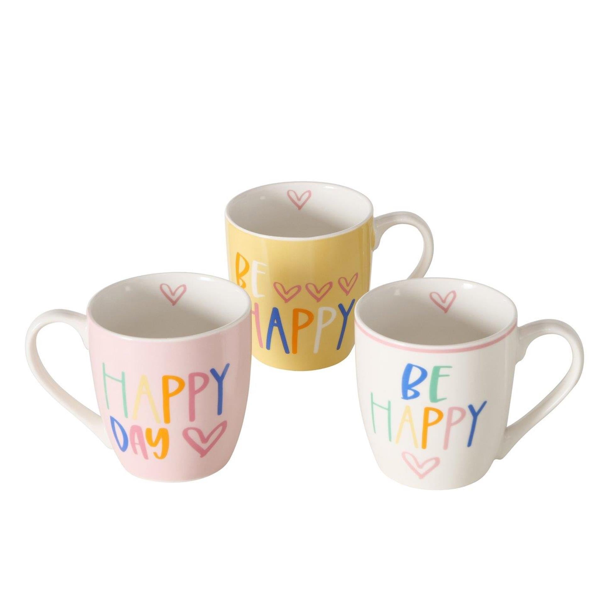 Boltze home jumbo-mok happy 400ml 9,5x13x10cm 3 assorti vaatwasmachinebestendig