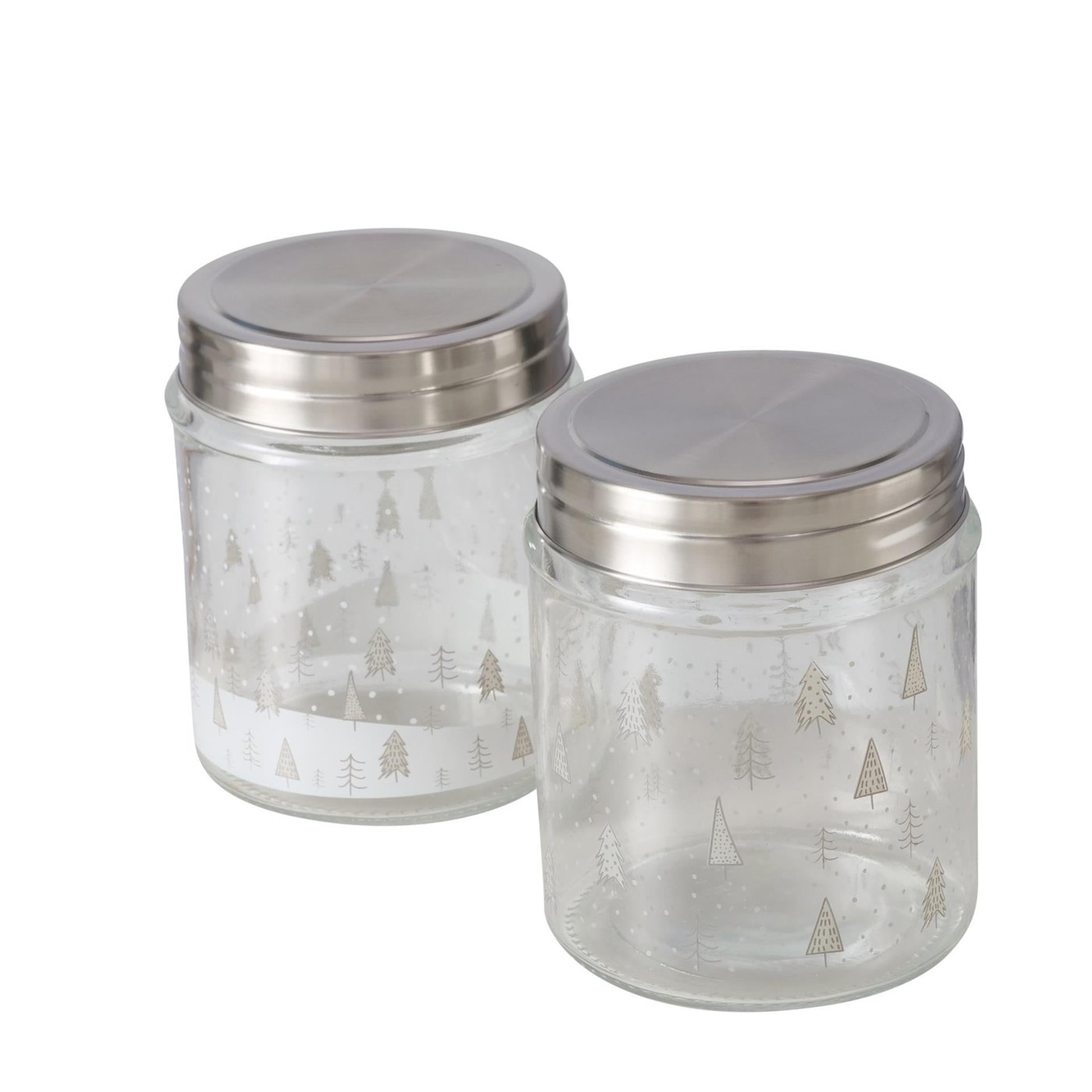 Boltze home voorraadpot glas met kerstbomen 625 ml