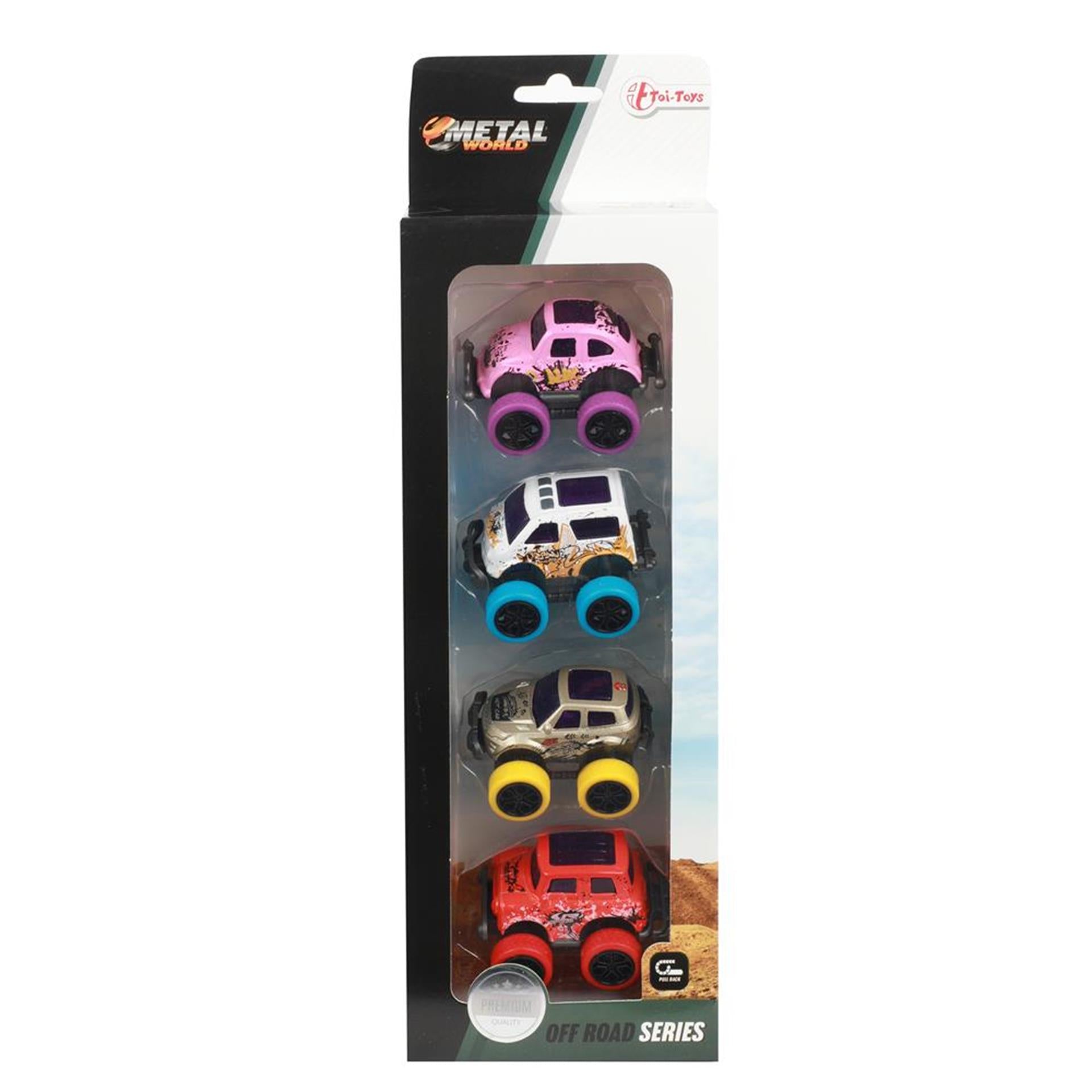Metalen Pull-back Off Road Mini Auto's, 4st.