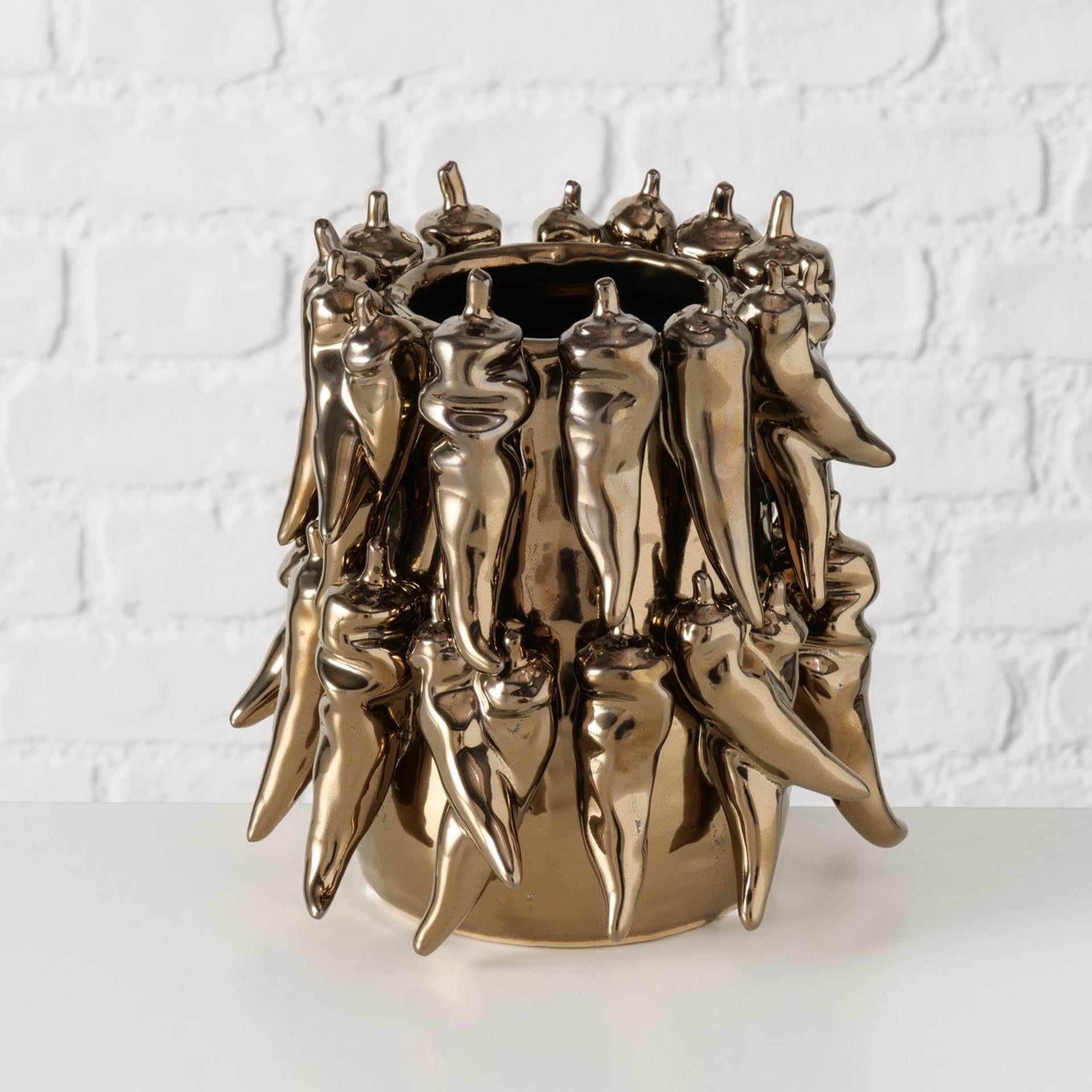 Boltze home vaas peperony dia19x19cm aardewerk metallic bruin
