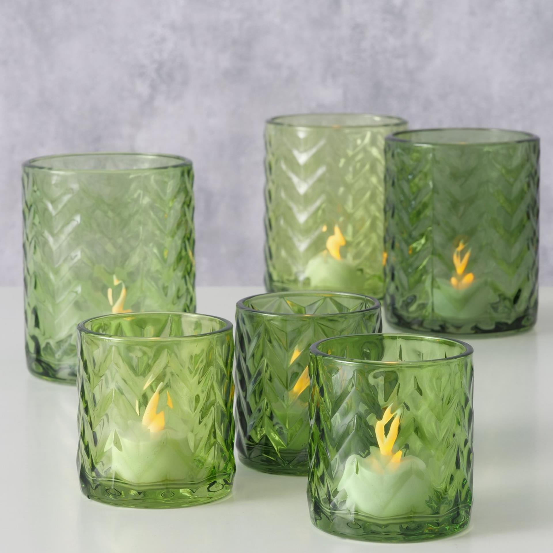 Boltze home windlicht viko 2-delig h 8-12,5cm glas gelakt groen