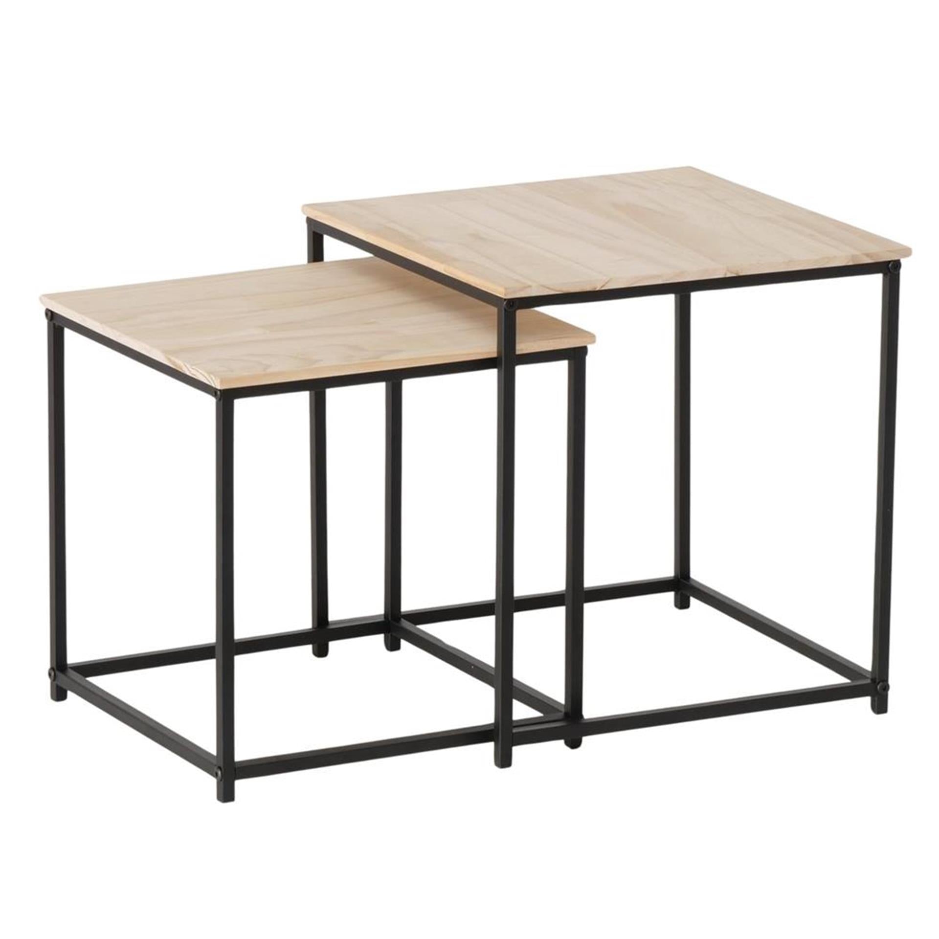Boltze home bijzettafel boras 2-delig ijzer en dennenhout h35 en 40cm