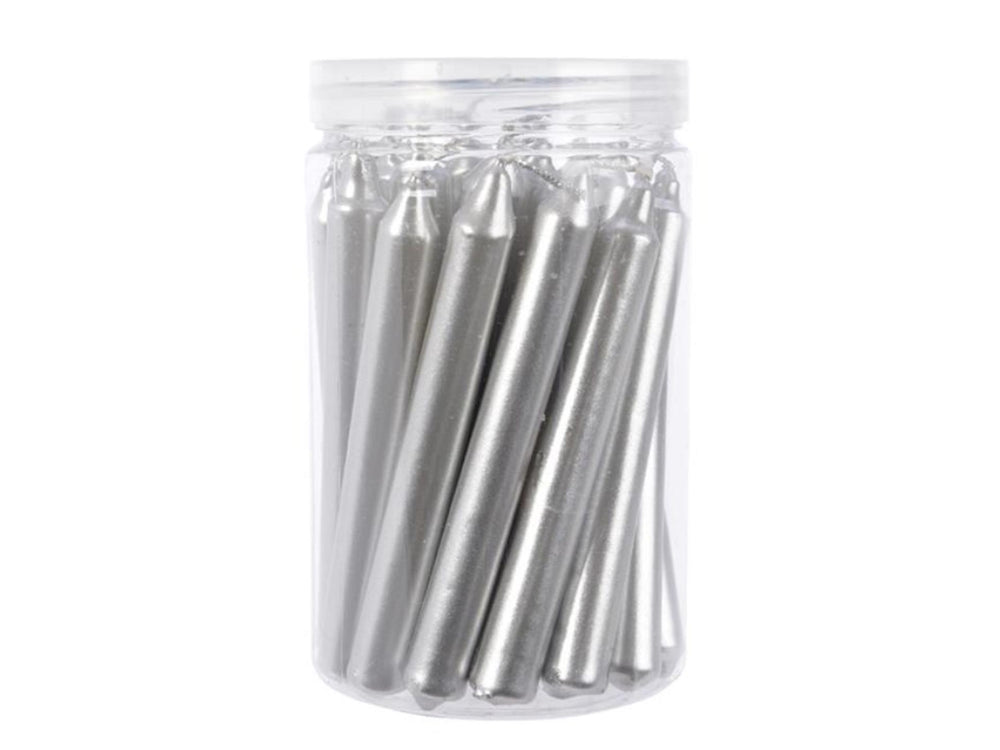 Decoris kerstboomkaarsjes metalic zilver 1,3x10.5 cm 22 stuks in koker