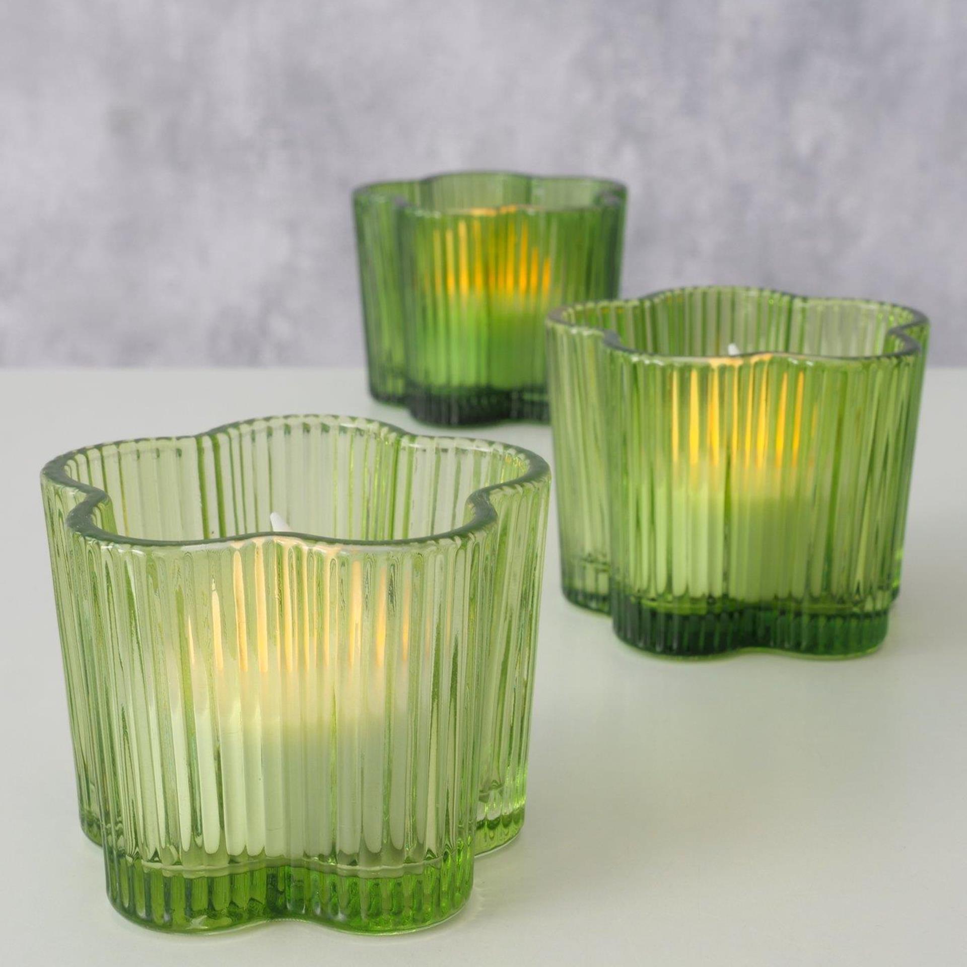 Boltze home waxinelichthouder fiona groen gelakt glas ã˜7,8xh6cm