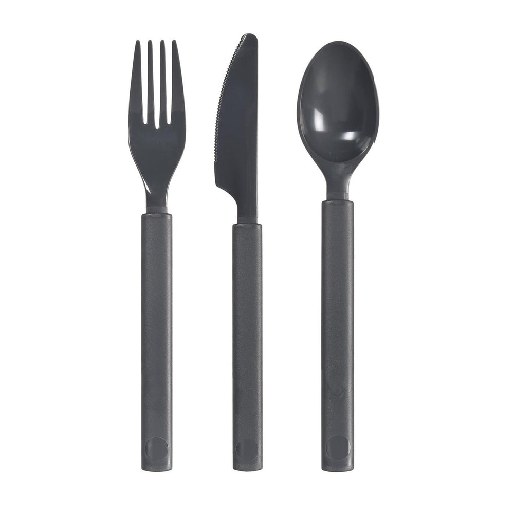 Duni kunststof bestekset 6-delig granite herbruikbaar (2x mes, 2x vork, 2x lepel)