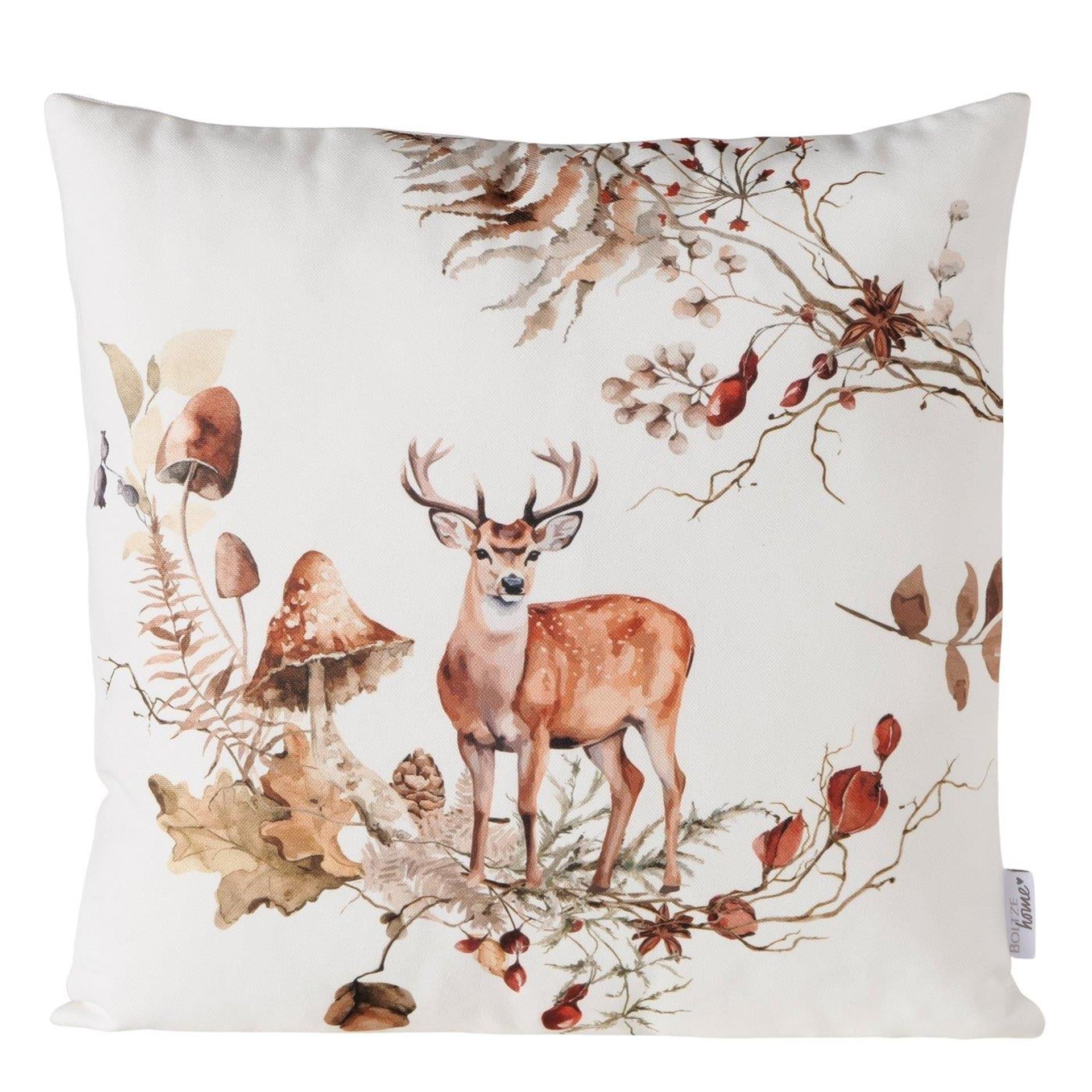 Boltze home kussen hert gerd polyester groen lichtbruin wit 45x45cm