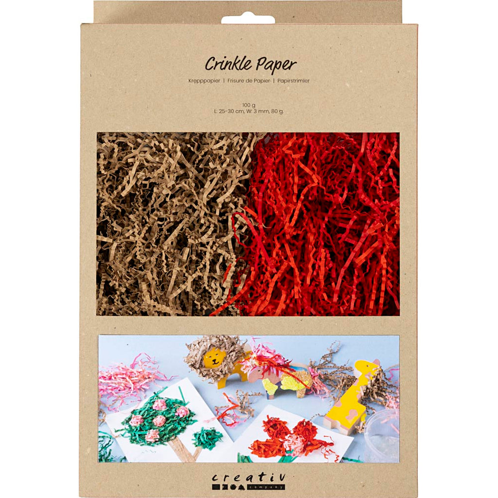 Crinkle papier, l: 25-30 cm, b: 3 mm, bruin, rood, 2x50 gr 1 doos