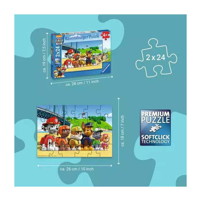 Ravensburger paw patrol puzzel - dappere honden, 2x24st.