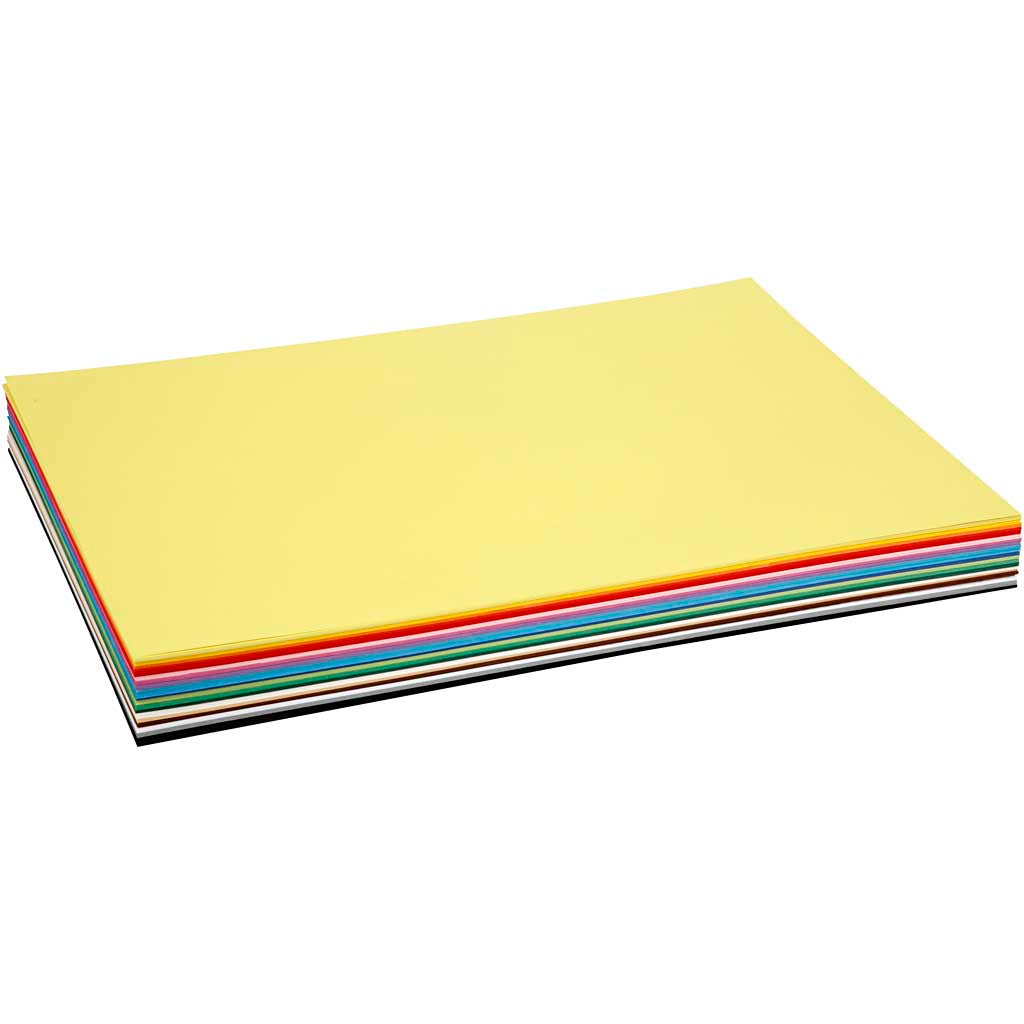 Gekleurd karton, a2, vel 420x594 mm, 180 gr, diverse kleuren, 20 div vellen 1 doos