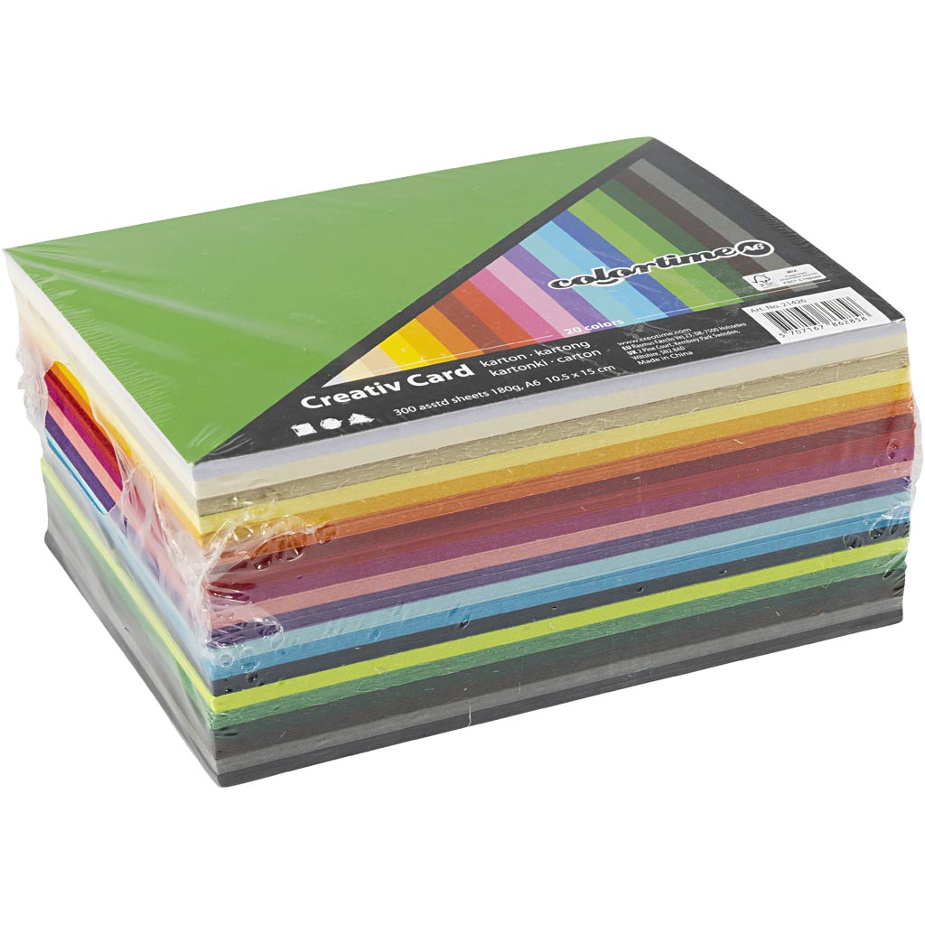 Creativ company https: www.cchobby.nl gekleurd-karton-a6-vel-105x148-mm-180-gr-diverse-kleuren-300-div-vellen-1-doos