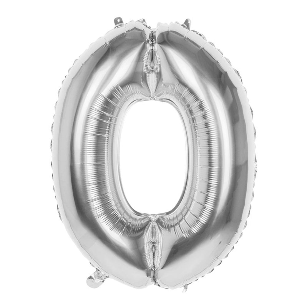 Boland cijfer ballon nummer '0' zilver folie 86cm geschikt voor helium