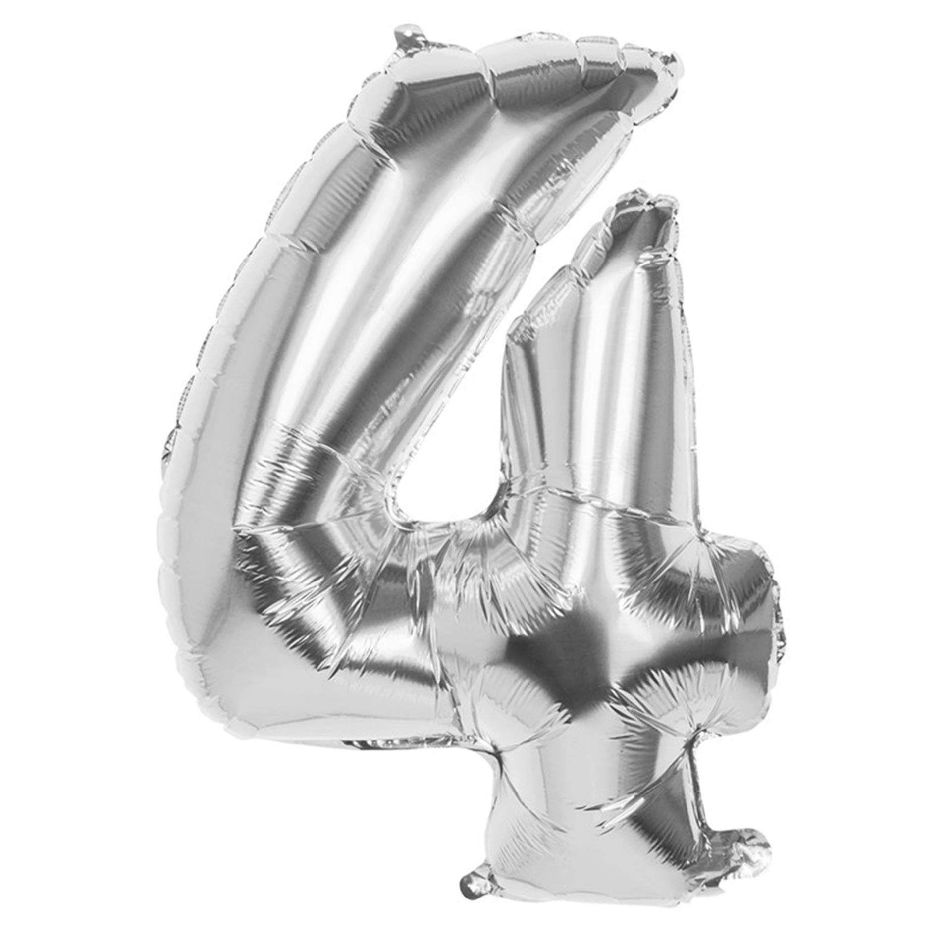 Boland folie ballon nummer '4' zilver 86cm