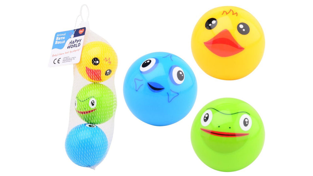 Johntoy happy world dieren bad speelballen in net, 3 stuks