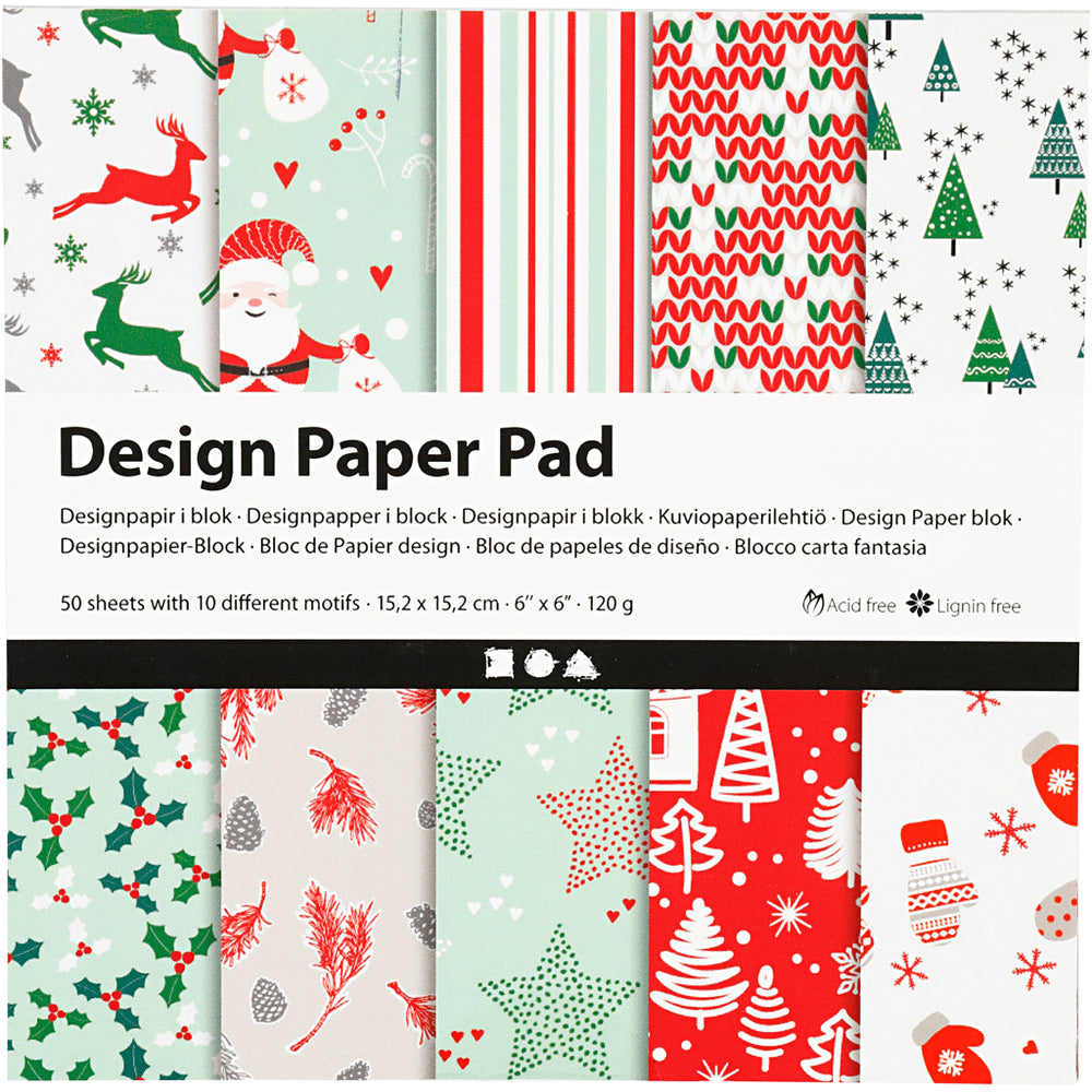 Design papierblok, vel 15,2x15,2 cm, 120 gr, groen, rood, wit, 50 vel 1 doos
