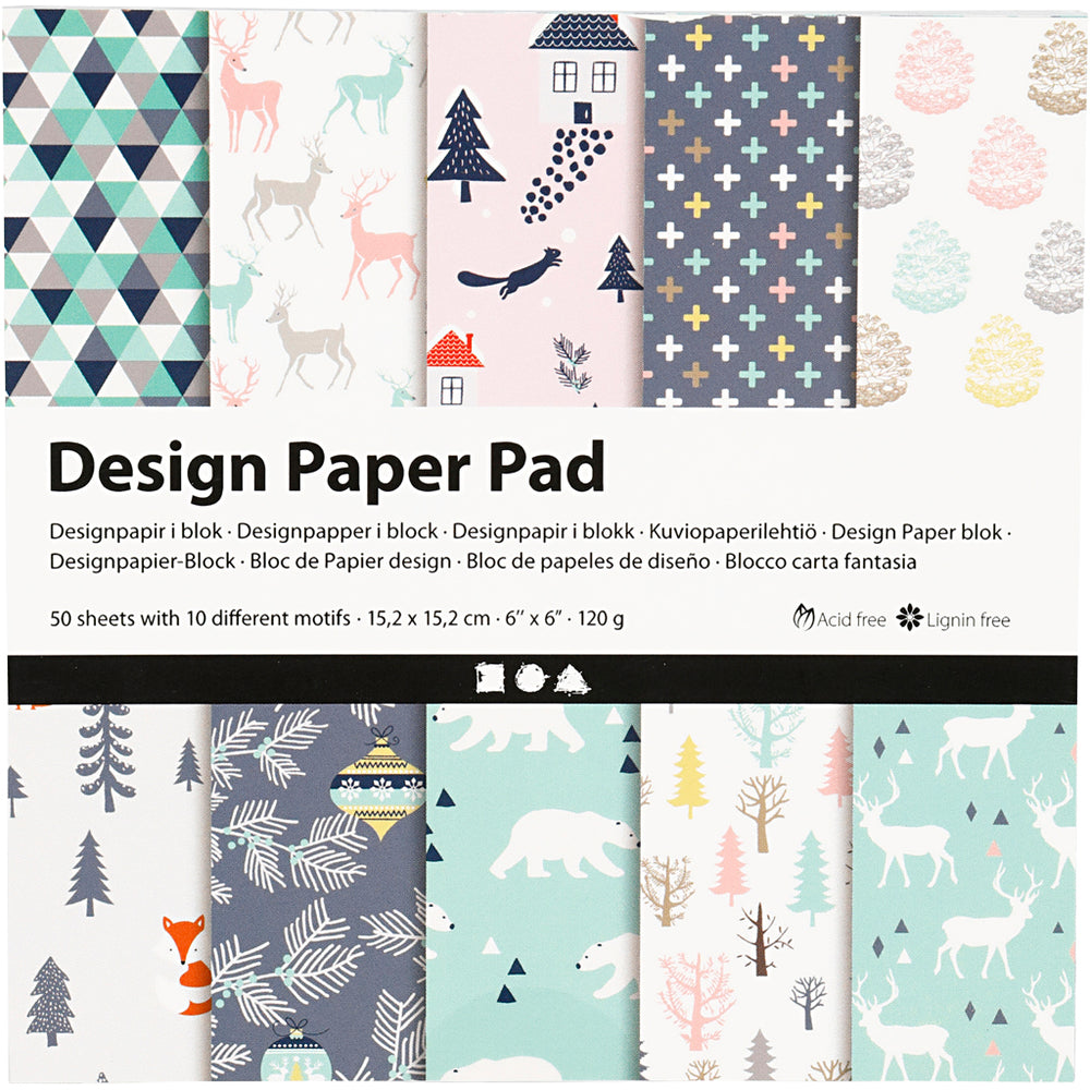 Design papierblok, vel 15,2x15,2 cm, 120 gr, lichtgroen, roze, wit, 50 vel 1 doos