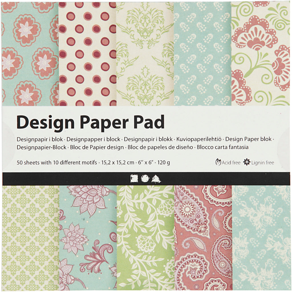 Design papierblok, vel 15,2x15,2 cm, 120 gr, mint groen, paars, 50 vel 1 doos