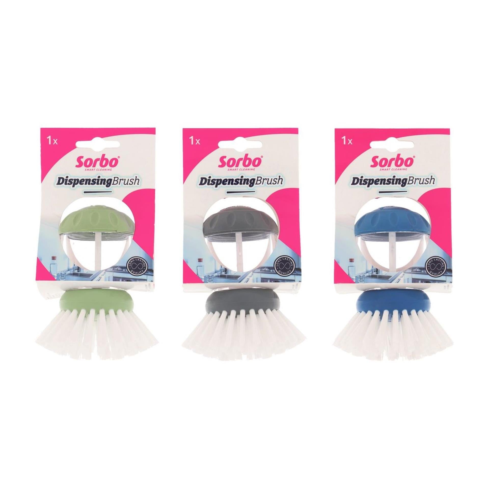 Sorbo quick and easy afwasborstel - met zeepdispenser - keukenborstel - assorti - 1 stuk