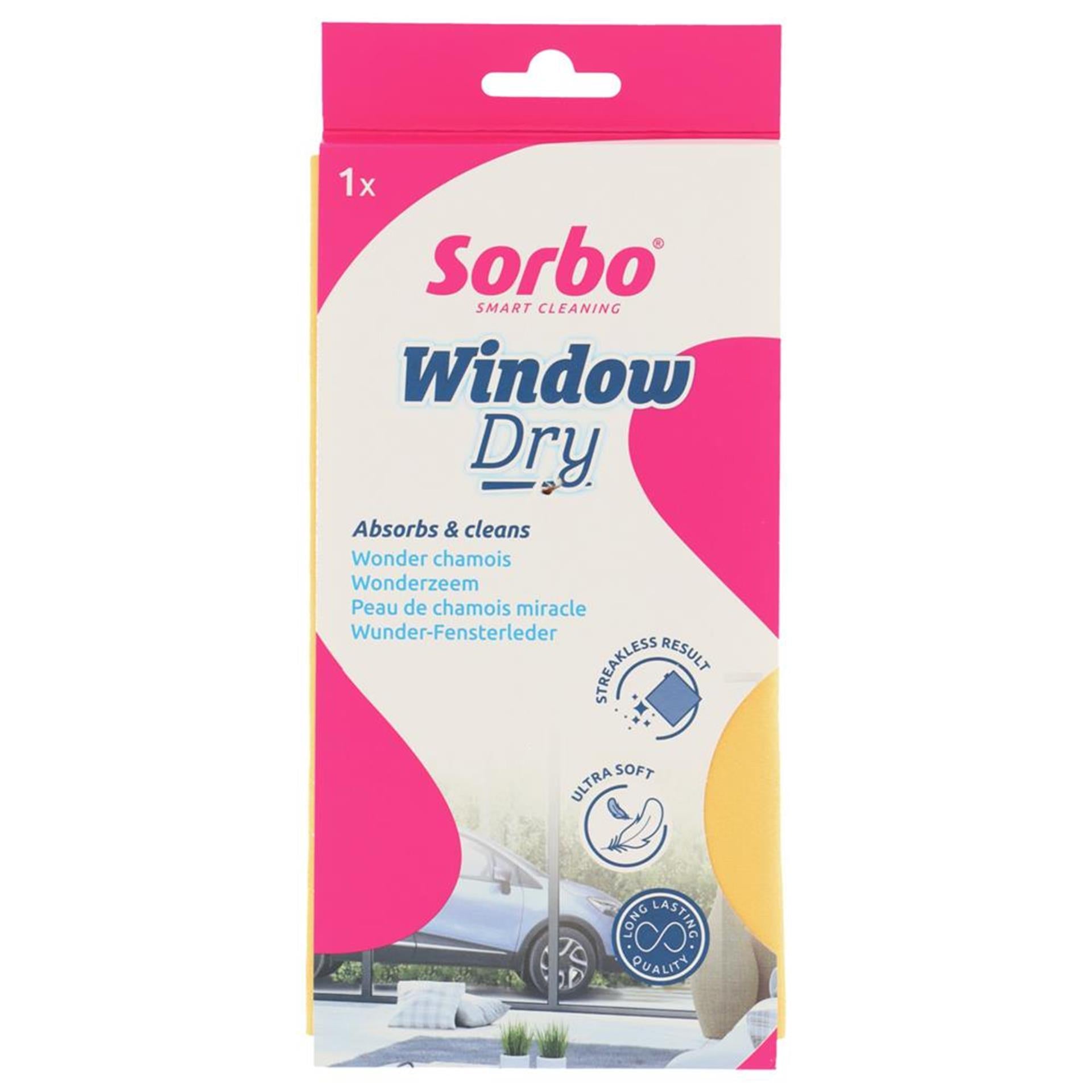 Sorbo wonderzeem geel - zachte en soepele zeem - streeploos droogresultaat - ramen en auto - 38x40cm