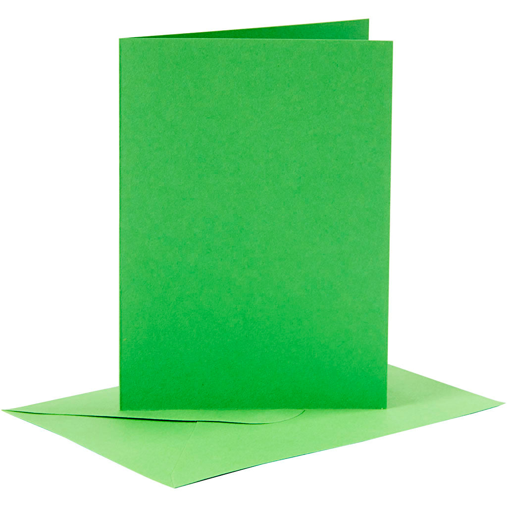 Kaarten en enveloppen, afmeting kaart 10,5x15 cm, afmeting envelop 11,5x16,5 cm, 110+220 gr, groen, 6 set 1 doos