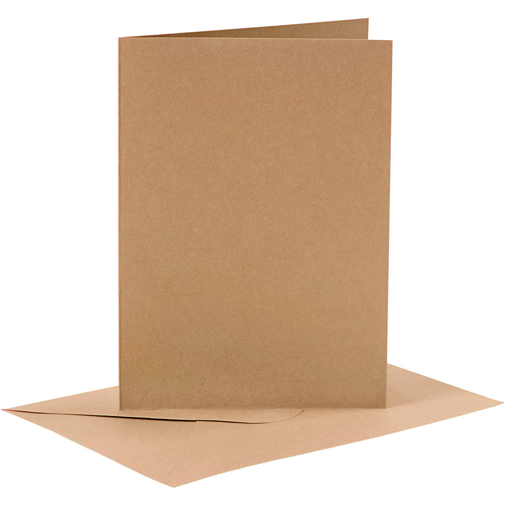 Kaarten en enveloppen, afmeting kaart 10,5x15 cm, afmeting envelop 11,5x16,5 cm, 110+230 gr, naturel, 6 set 1 doos