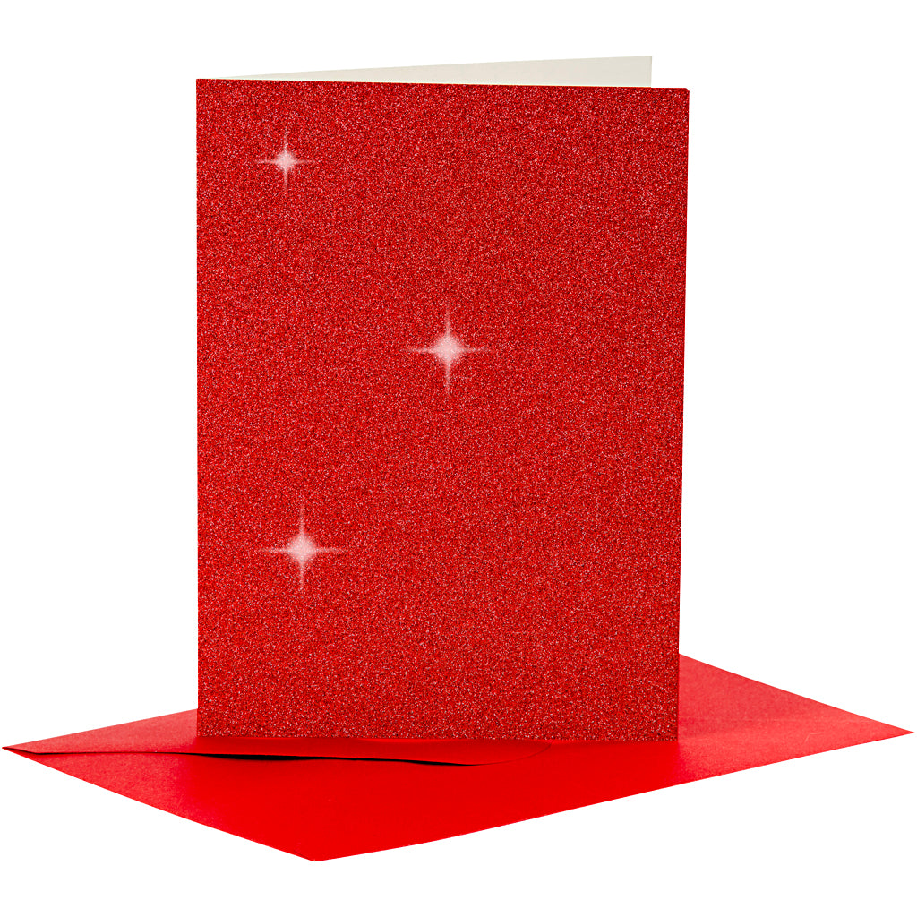 Creativ company kaarten en enveloppen 10,5x15cm glitter rood - 4st.