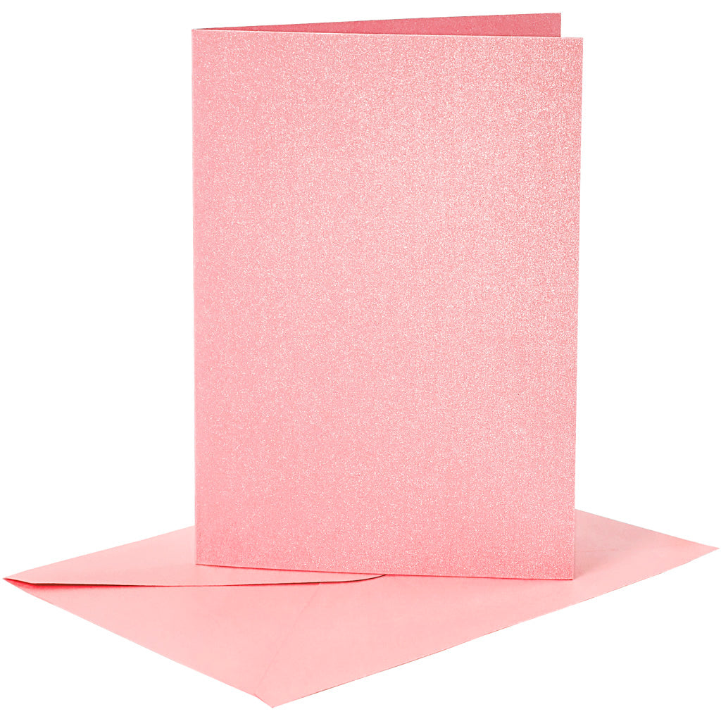 Kaarten en enveloppen, afmeting kaart 10,5x15 cm, afmeting envelop 11,5x16,5 cm, parelmoer, 120+210 gr, roze, 4 set 1 doos