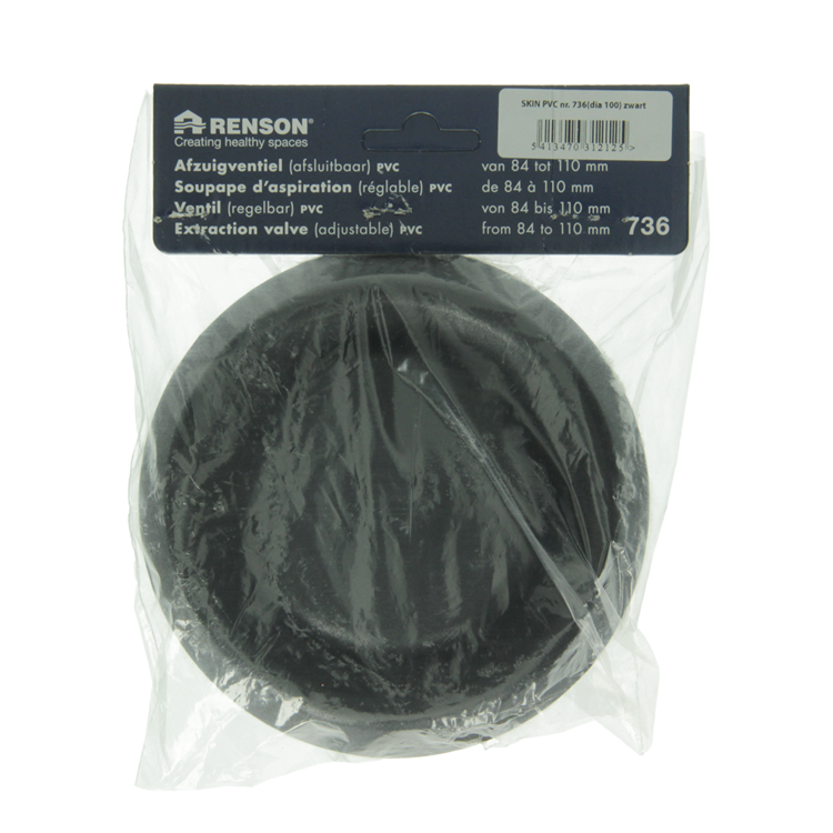 Renson 1068944 - inbouw afzuigventiel pvc 736 (dia 100) str 9005 (zwart) | 2 stuks