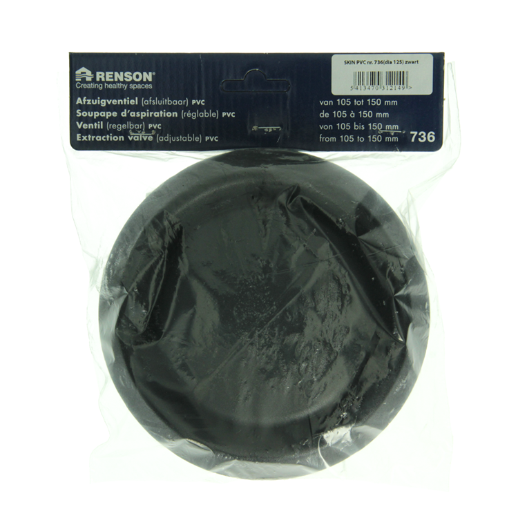 Renson 1068945 - inbouw afzuigventiel pvc 736 (dia 125) str 9005 (zwart) | 2 stuks
