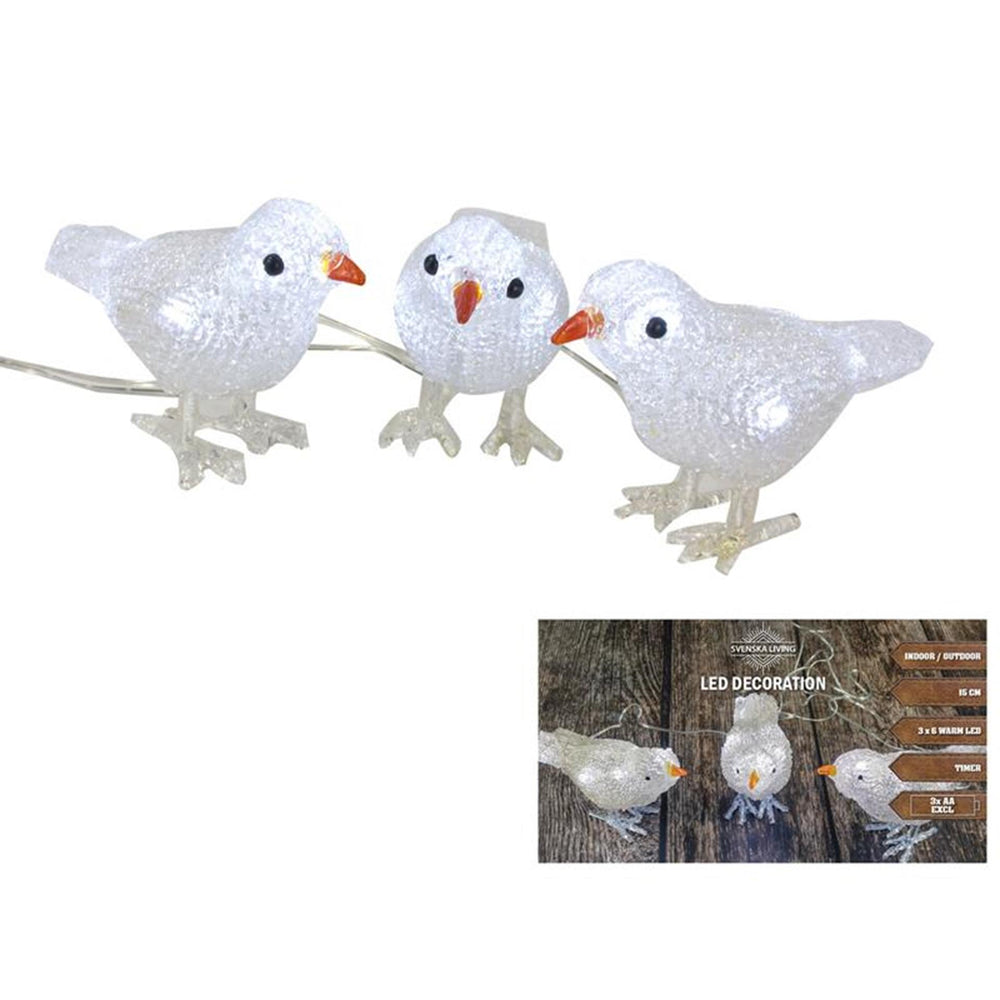 Svenska living vogels acryl 15cm x3 warmled ip44 met timer 3xaa batterij ( exclusief )