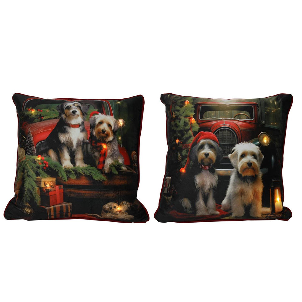 Svenska living led kerst kussen honden 2xaa 40x40cm 2 assorti