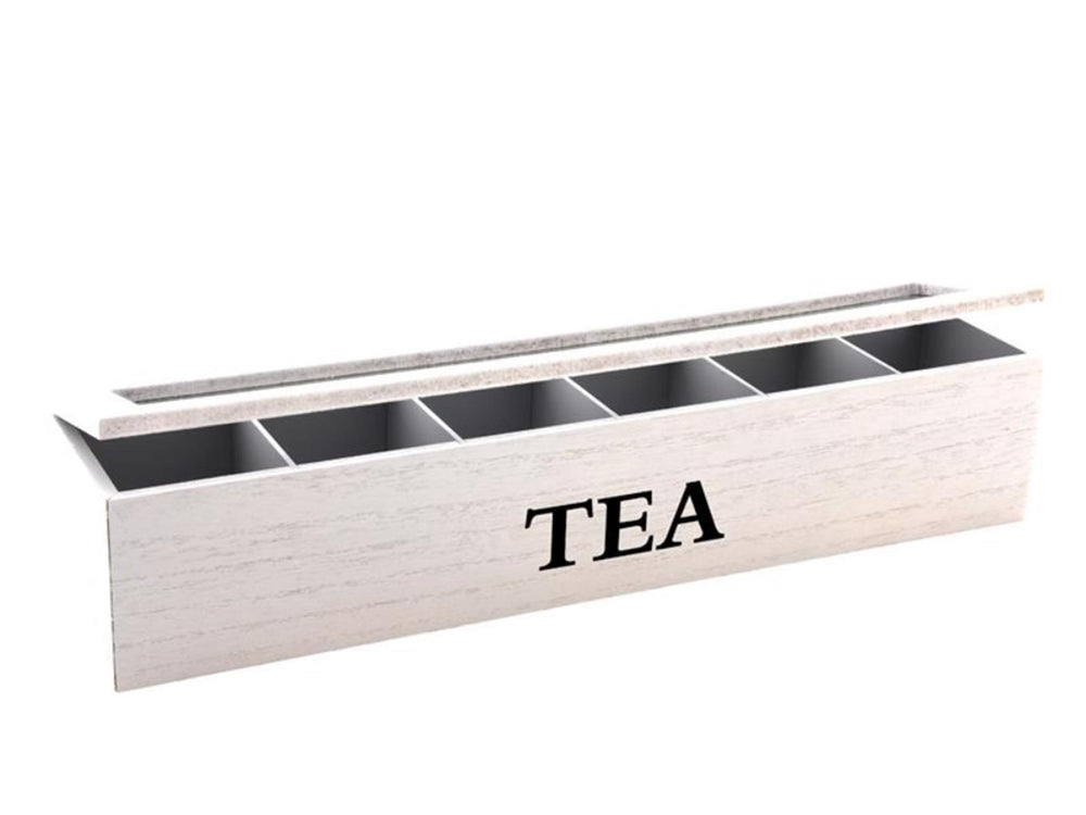 Svenska living theedoos hout 6-vaks 9x43x9cm wit