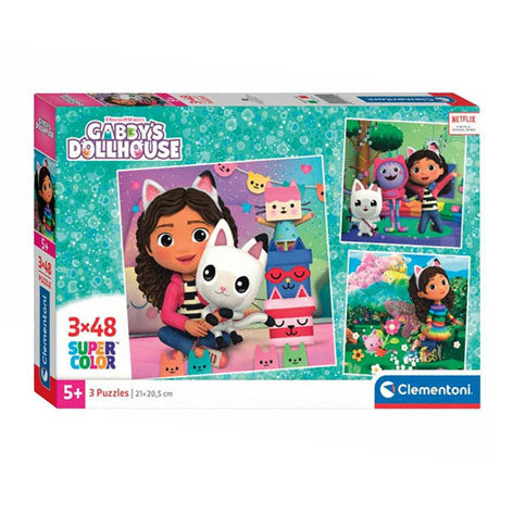 Clementoni legpuzzel super color vierkant gabby's poppenhuis, 3x48st.