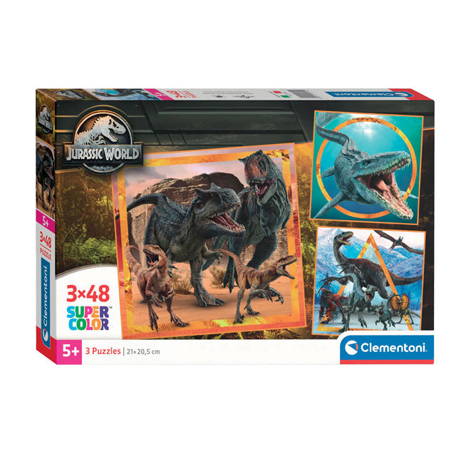 Clementoni legpuzzel superkleur vierkant jurassic world, 3x48st.