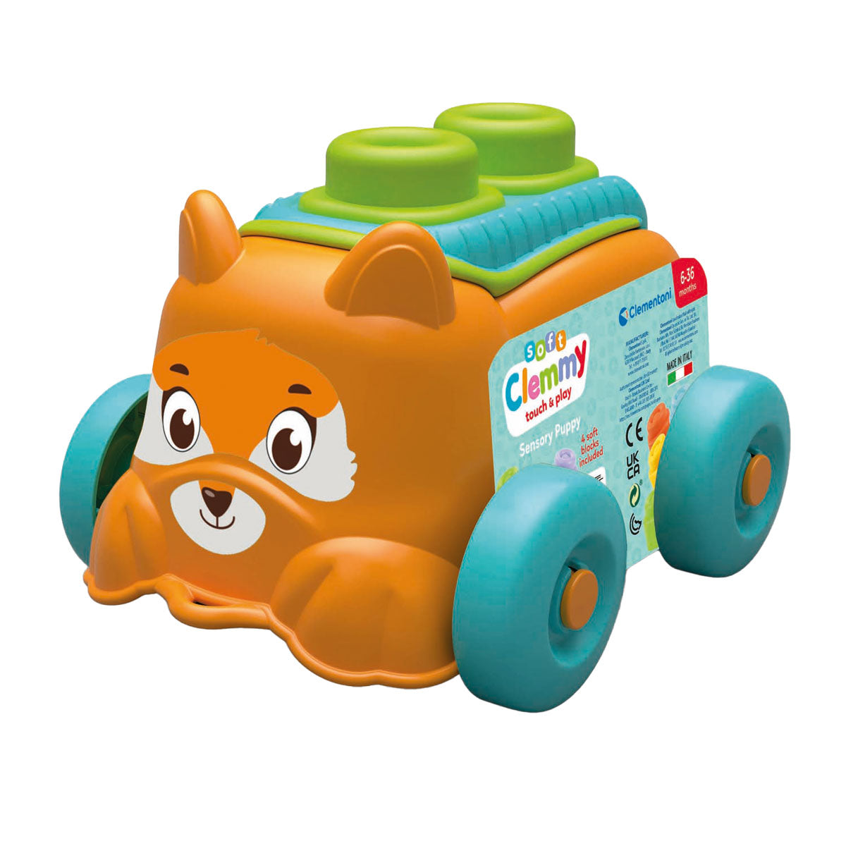 Clementoni baby - clementy sensory puppy oranje met zachte blokken, 5dlg.