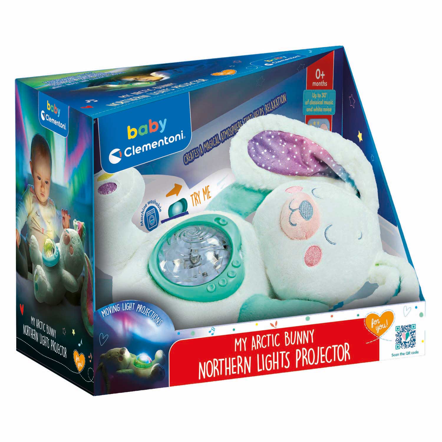 Clementoni - baby speelgoed - knuffel met noorderlicht projector - vanaf 0 maanden