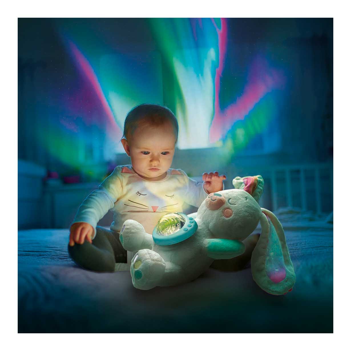 Clementoni - baby speelgoed - knuffel met noorderlicht projector - vanaf 0 maanden