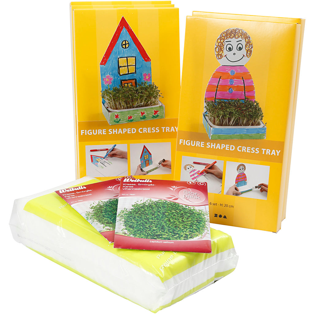 Creatief bedrijf waterkersbakje met figuur wit, 30st.
